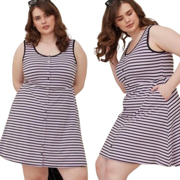 Torrid Striped Mini Dress Fit & Flare Jersey Knit Snaps Up Purple Plus Womens 3X - Picture 1 of 9